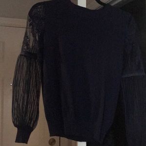 Navy shirt with lace arms - stunning